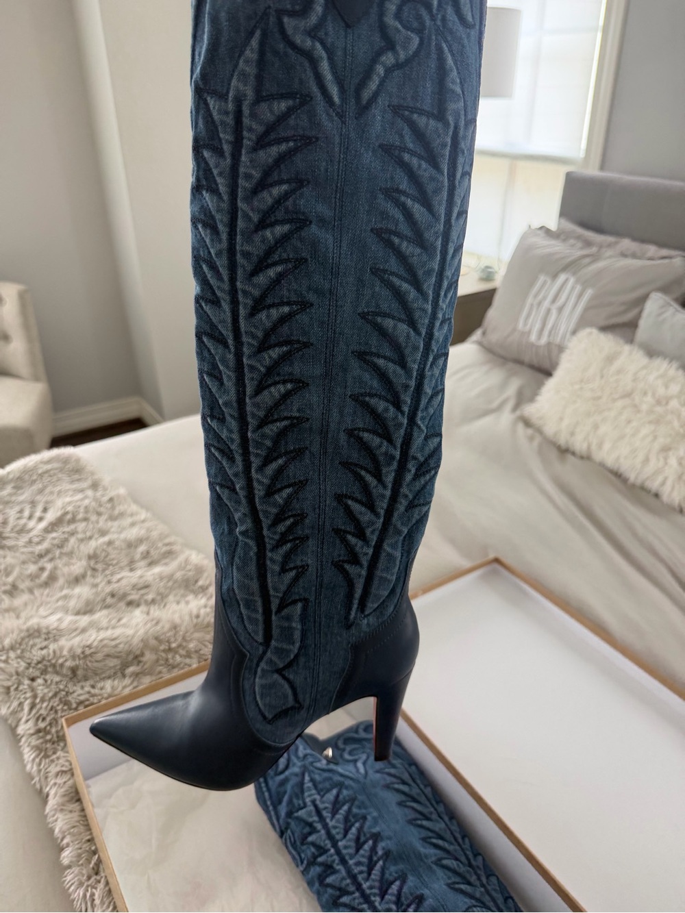 Christian Louboutin Blue and Red Heeled Boots - Picture 5 of 5